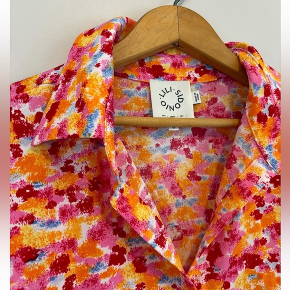 Lili Sidonio Molly Bracken pink and orange button down blouse - Picture 2 of 4